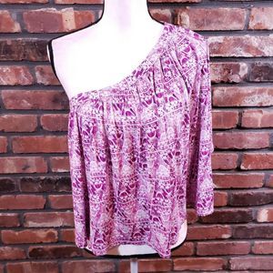 Free People Printed SS One Shoulder Top Boho EUC